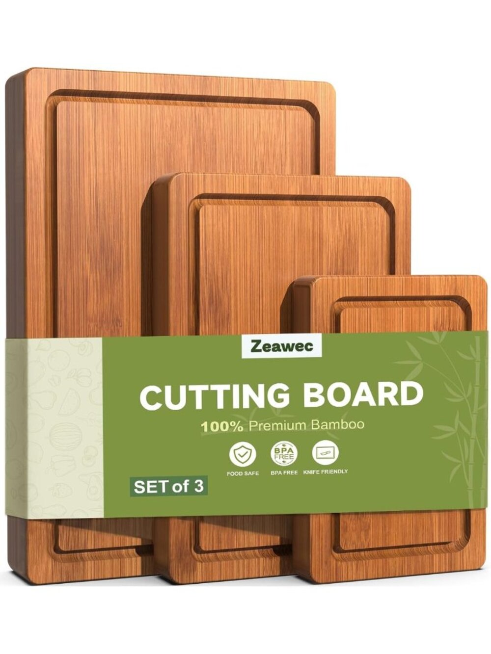 3-Piece Deep-Carbonized Bamboo Cutting Board Set for Kitchen Cooking & Prep